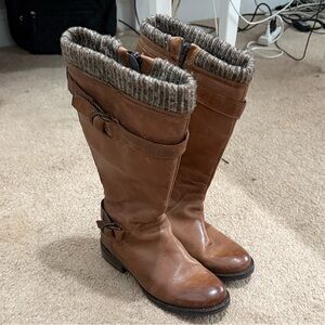 Aldo Tan Leather Knee-High Winter Lined Warm Boots with Knit Trim - worn once